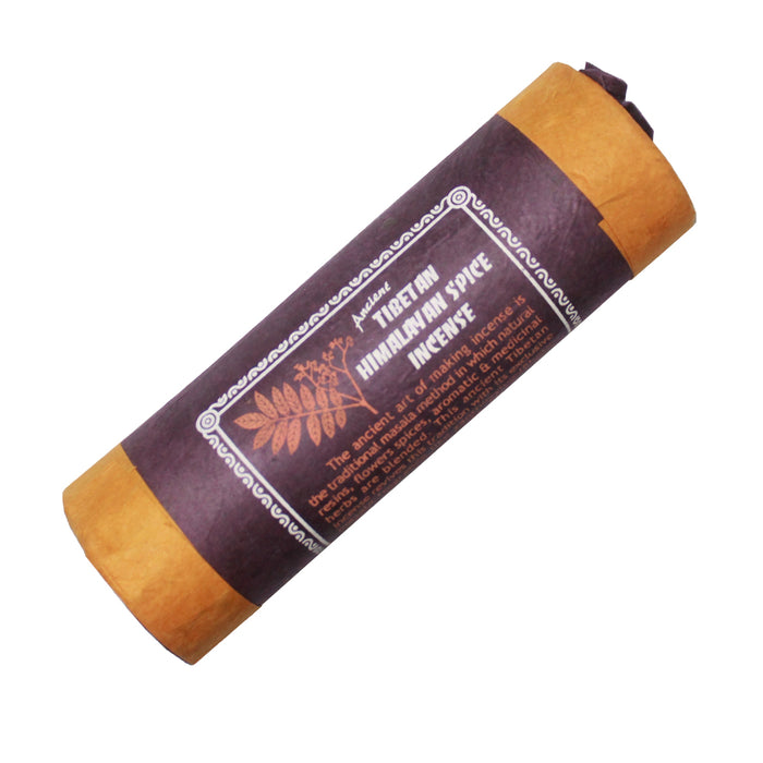 Tibetan Himalayan Spice Incense is prepared using the traditional masala method in which natural resins, flowers, spices, and aromatic herbs are blended together. This Ancient Tibetan incense revives this tradition with its exclusive masala fragrance of blended Himalayan herbs.