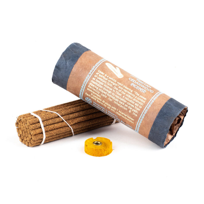 Tibetan Cedarwood is an excellent quality blend of natural cedar incense from Nepal. Cedar is described as similar to sandalwood but dryer, and is one of the oldest temple incenses used in Tibet. These natural incense sticks burn well, with the woody scent of cedar wood.