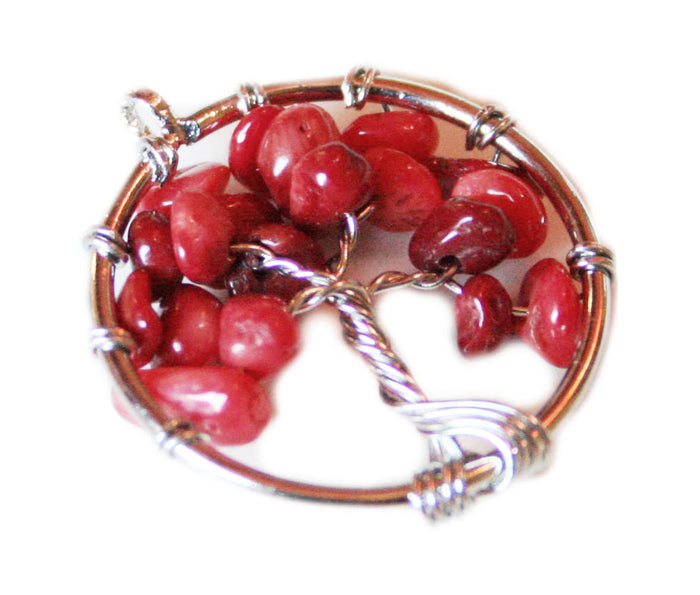 Red Coral tree of life pendant